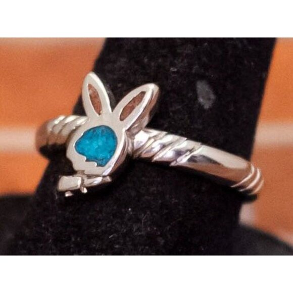 Size 7, Vintage Rabbit Blue Face Spiral Ring - W27 - Picture 2 of 3